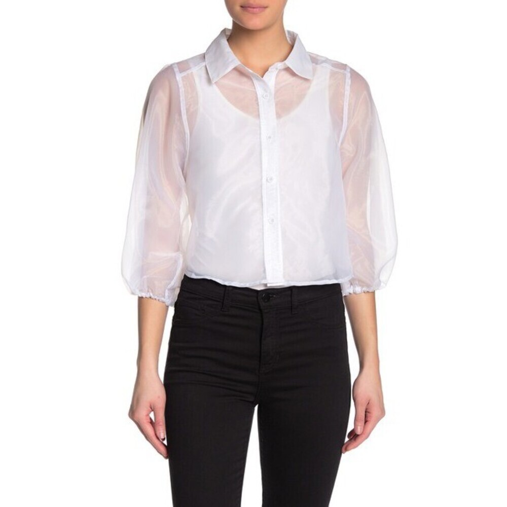 Know One Cares women's Sheer Balloon Sleeve Blouse In White Size M